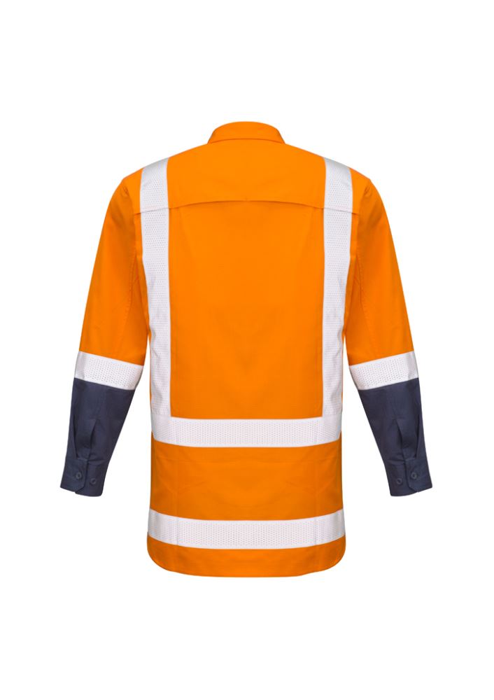 Men's orange work shirt in 3XL, featuring breathable cotton ripstop, mechanical stretch, and reinforced pockets for tradesmen.