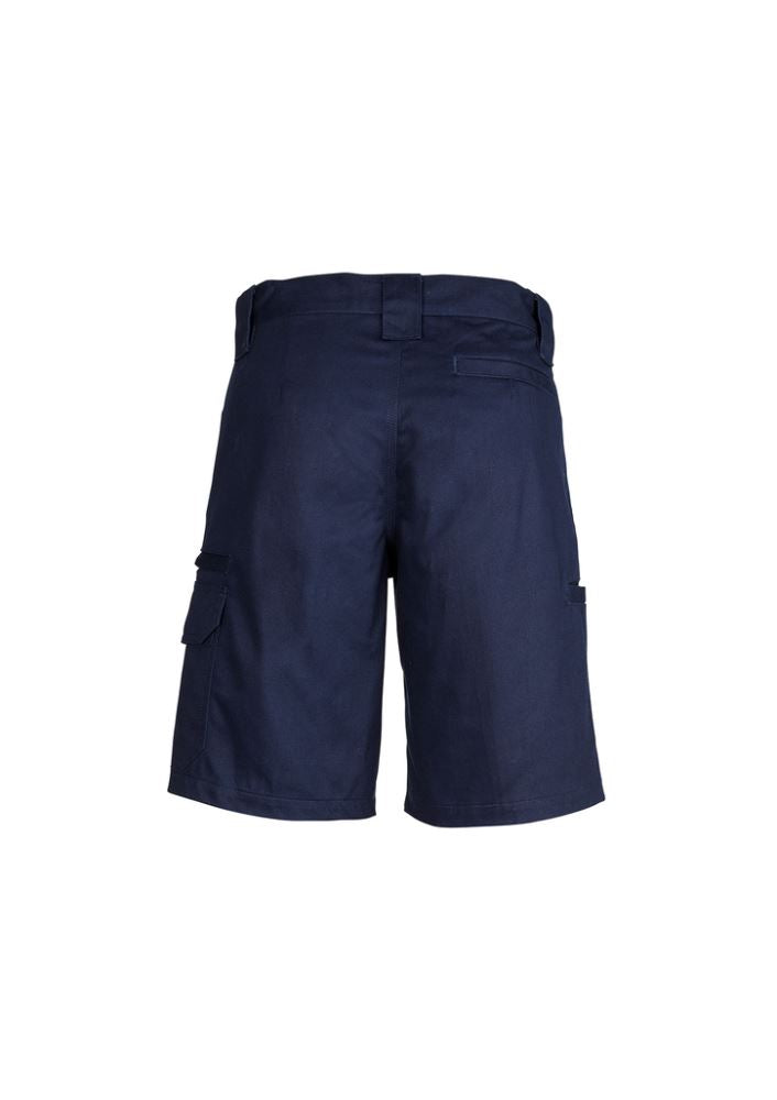 Navy women's utility shorts made from 100% cotton twill, featuring triple-stitched seams and reinforced pockets for durability.