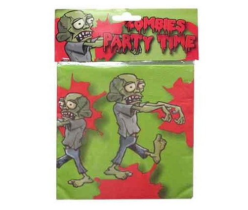 Spooky "Zombie" party napkins featuring vibrant undead designs, perfect for Halloween and themed celebrations. Pack of 15.