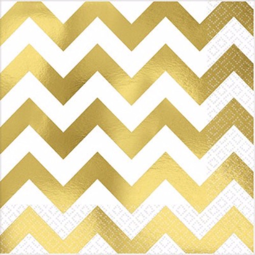 Gold hot stamped chevron lunch napkins, pack of 16, 33cm x 33cm, stylish and absorbent for elegant dining events.