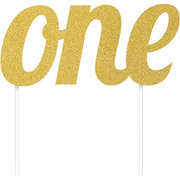 Gold glitter cake topper measuring 14.6cm x 15cm, perfect for elevating celebrations with elegant decor.