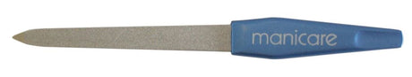 Sapphire Nail File by Manicare, medium size, with soft touch handle and protective pouch for precise nail grooming.