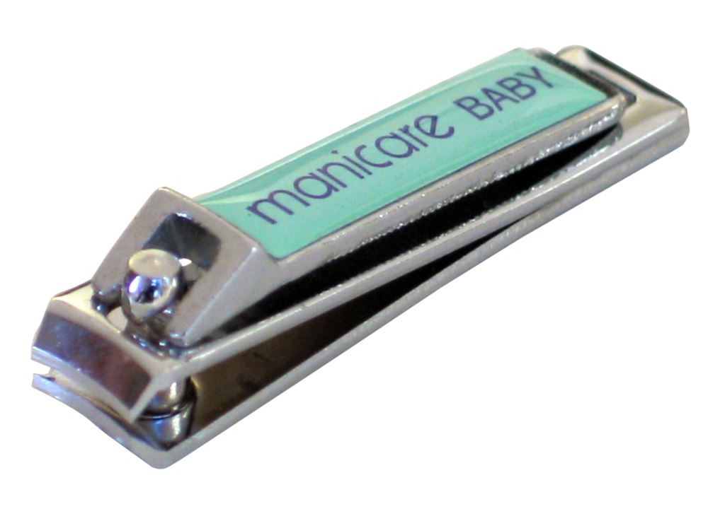 Chrome-plated baby nail clippers with curved edges and a nail file for safe and easy nail grooming.