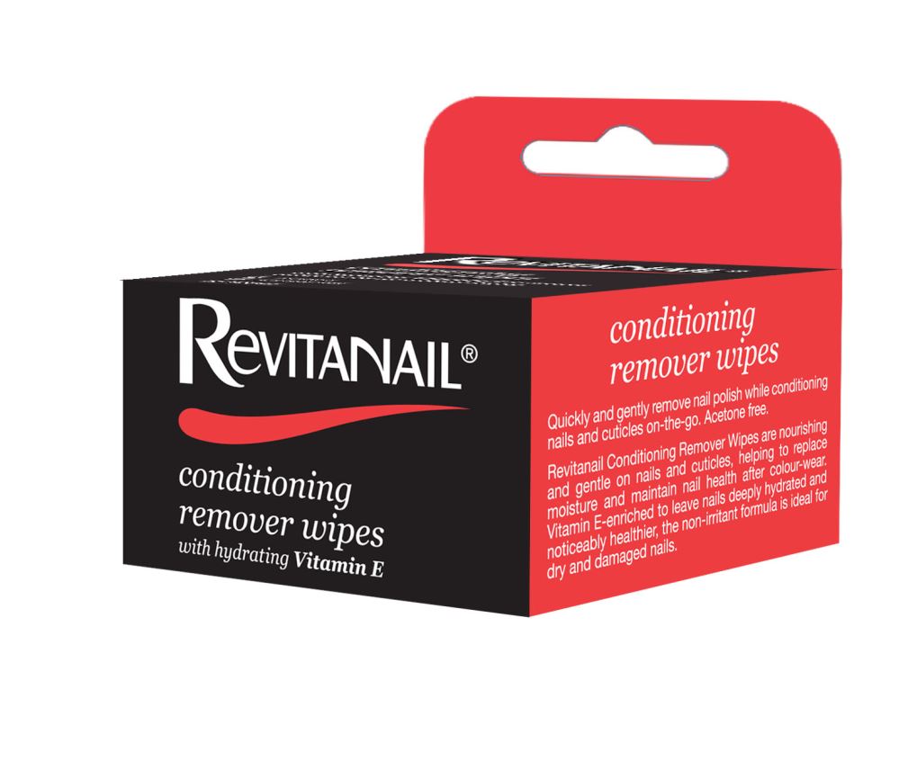 Revitanail Conditioning Remover Wipes for gentle nail polish removal and nourishing care, perfect for on-the-go touch-ups.