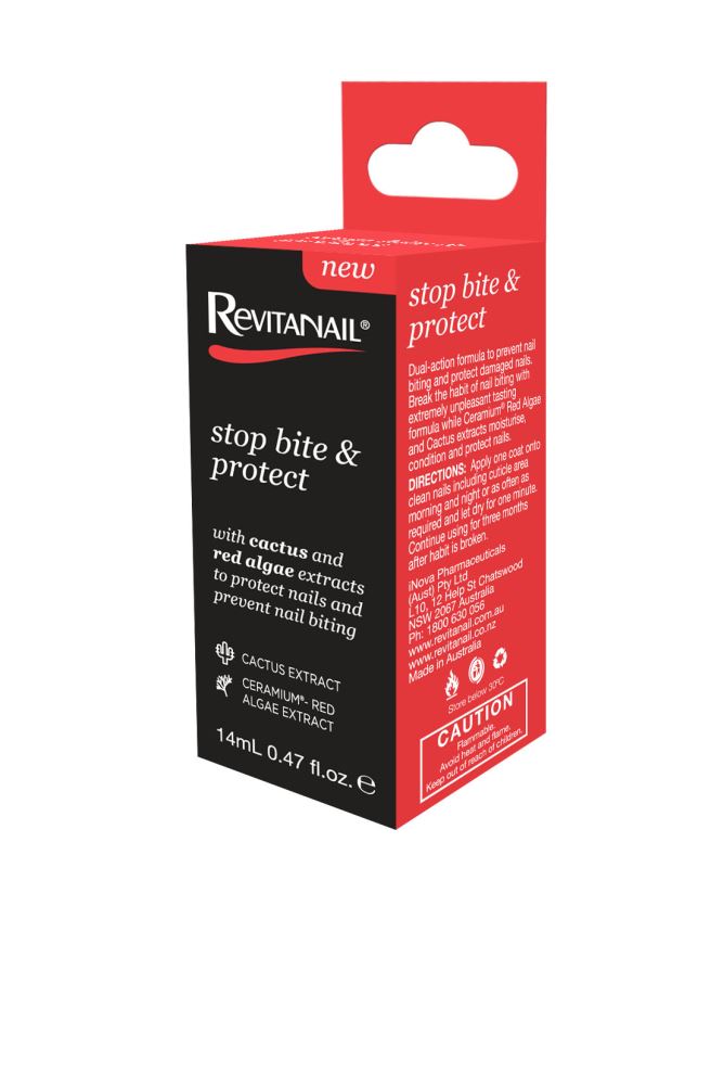 "14ml Revitanail Stop Bite & Protect helps break nail biting habit with a bitter taste, nourishing and strengthening nails."