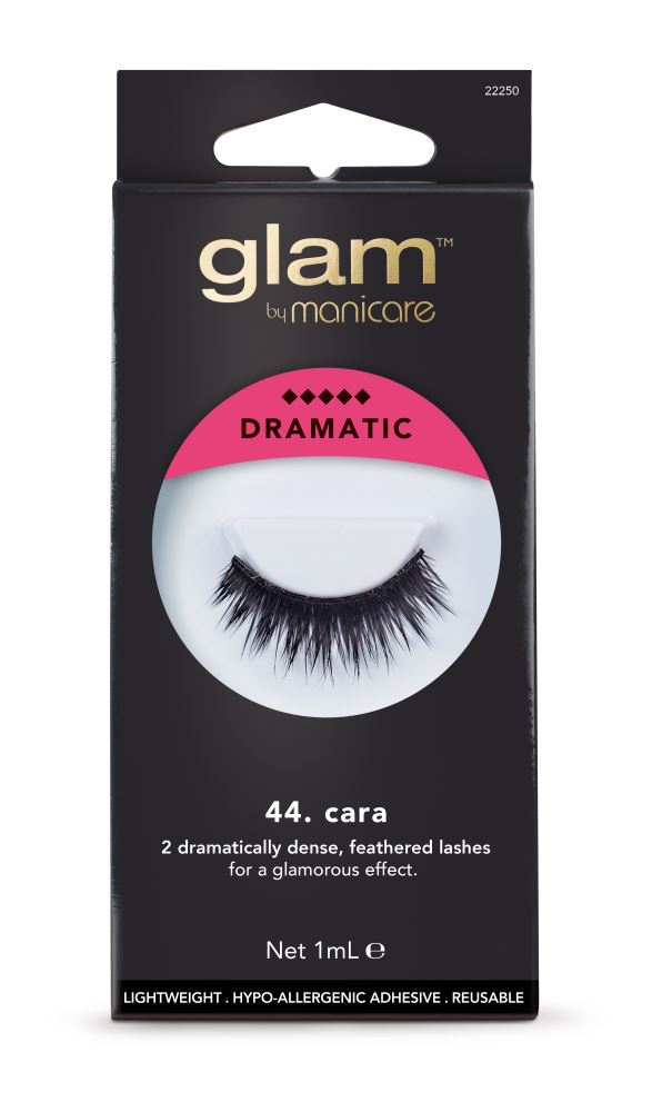 Dramatically dense, feathered Cara Lashes by Manicare for stunning, voluminous, and glamorous eyes.