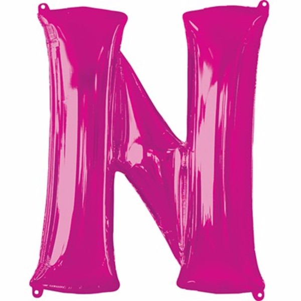 Giant pink letter N balloon, 86cm, perfect for celebrations, features self-sealing design for long-lasting helium.