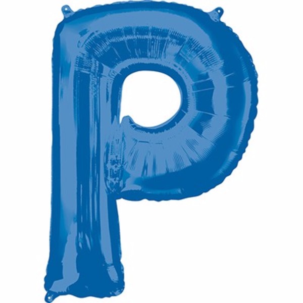 Vibrant 86cm blue letter P balloon, perfect for celebrations, self-sealing, air or helium fill, adds fun and elegance.