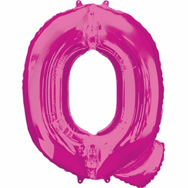 Bright pink 86cm Letter Q balloon, self-sealing and helium saver, perfect for festive celebrations and personalized decor.