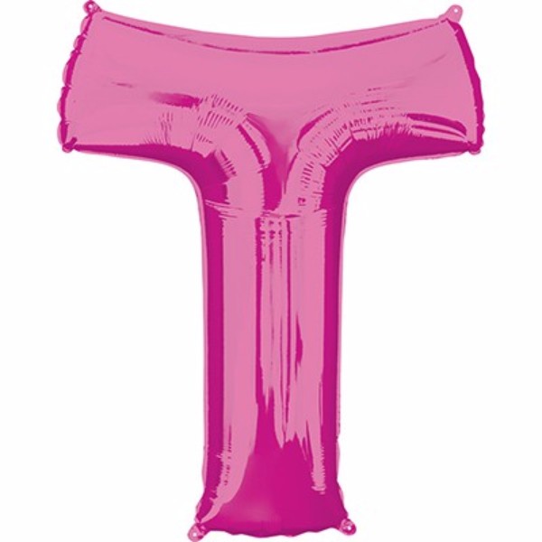 Pink Letter T balloon, 86cm, self-sealing, perfect for celebrations, adds vibrant charm to party decor.