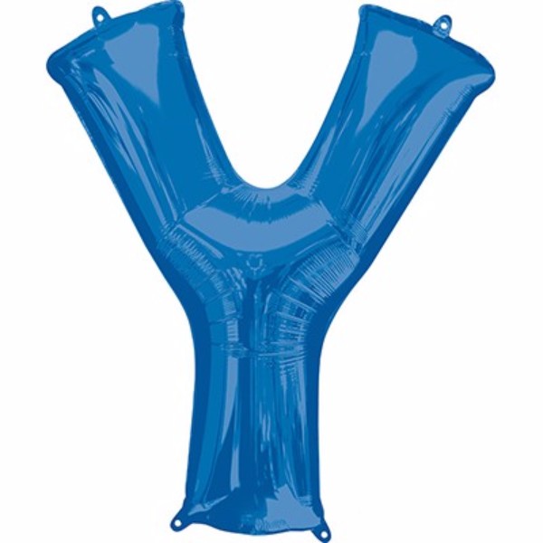 Blue Letter Y balloon, 86cm, self-sealing, perfect for parties and events, designed with helium saver technology.