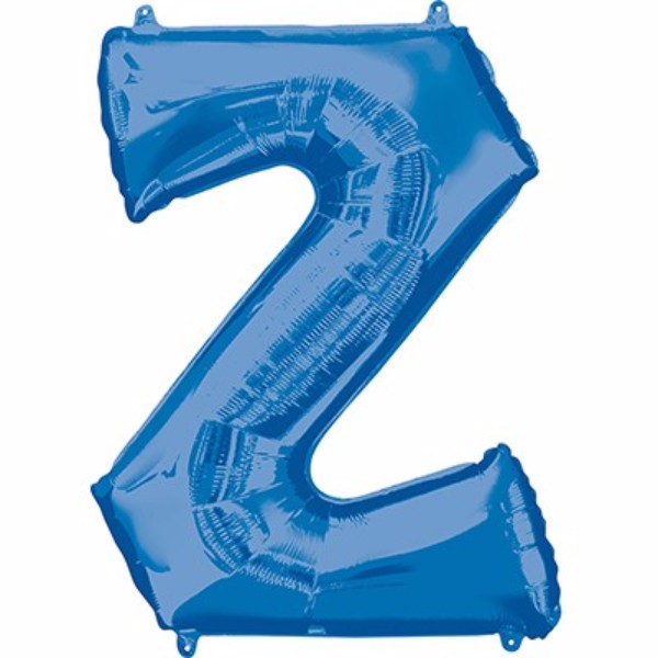 Vibrant blue 86cm Letter Z balloon, perfect for celebrations and events, self-sealing and suitable for air or helium filling.