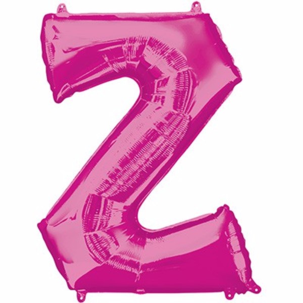 Bright pink Letter Z balloon (86cm) for celebrations, self-sealing, versatile for air or helium, perfect for decoration.