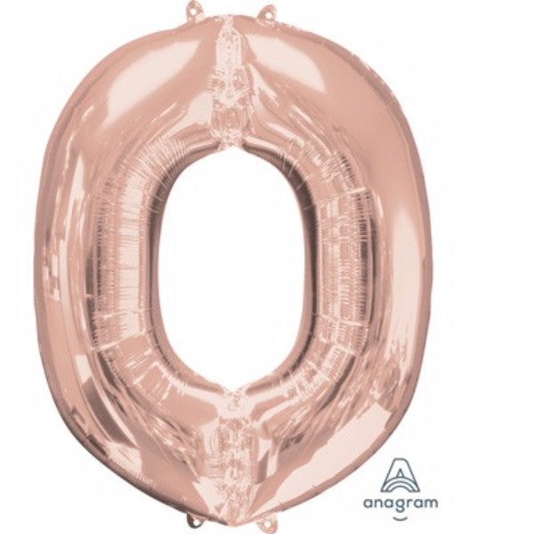 Letter O balloon in rose gold, 81cm, self-sealing, perfect for elegant celebrations and versatile decor.