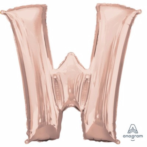 Rose gold Letter W balloon, 81cm, self-sealing, perfect for elegant celebrations and versatile decor.