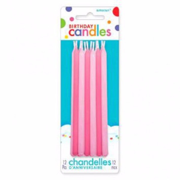 Candles Pink Slimline Tapered - Pack of 12