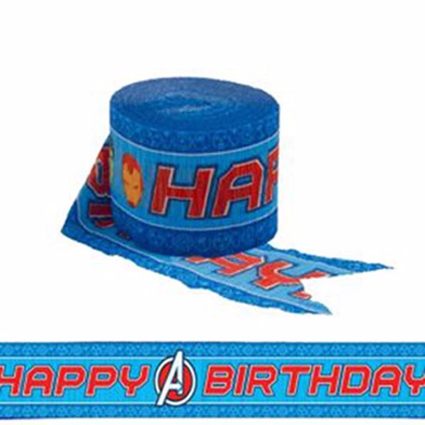 Avengers Crepe Streamer, 4.7cm x 9m, features bright superhero designs, perfect for themed parties and birthdays.