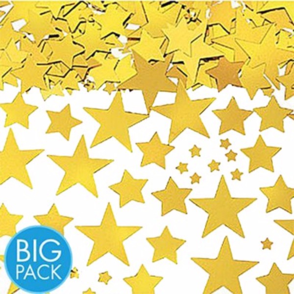 Dazzling gold star confetti in assorted sizes, perfect for adding sparkle to any celebration or craft project.