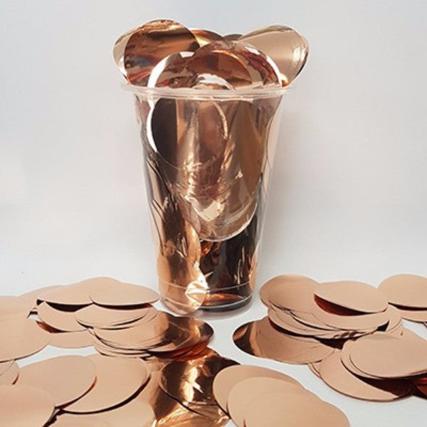 Rose gold metallic confetti circles, 3.5cm, perfect for elegant celebrations and table decor, 200g package.