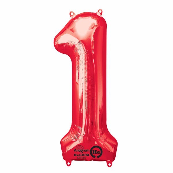 Vibrant red, 86cm high number one foil balloon designed for lasting celebrations, perfect for birthdays and special events.