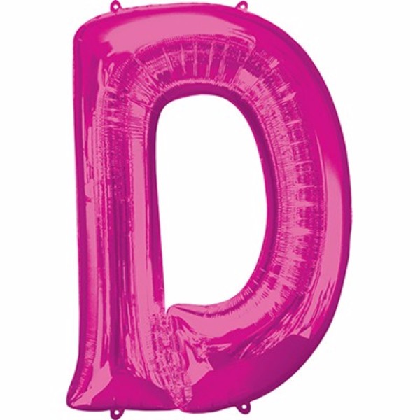 Large pink Letter D helium balloon (86cm) for celebrations, durable, self-sealing, perfect for personalized decor.