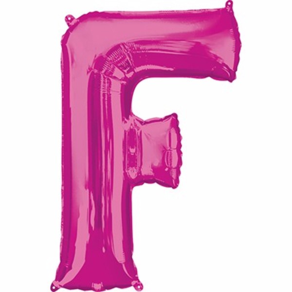 Pink Letter F helium saver balloon, 86cm, perfect for celebrations and decor, self-sealing, versatile for air or helium.
