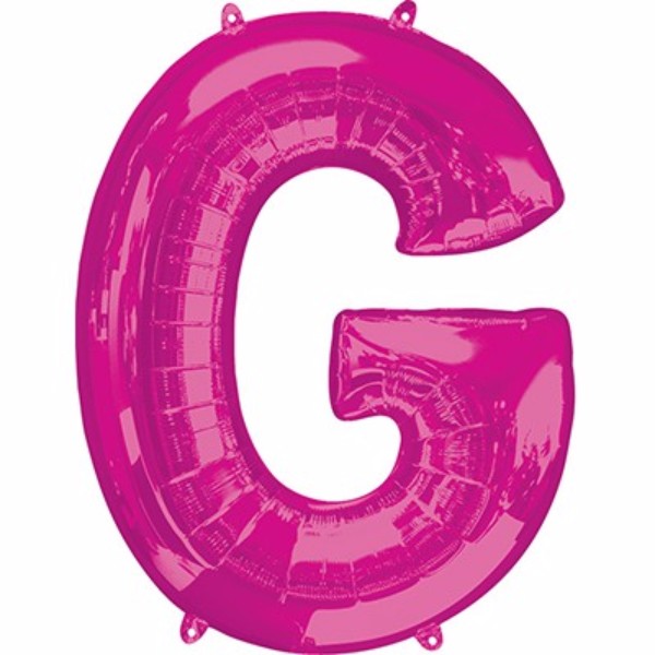 Vibrant 86cm pink Letter G helium saver balloon, perfect for celebrations and easy to inflate with air or helium.