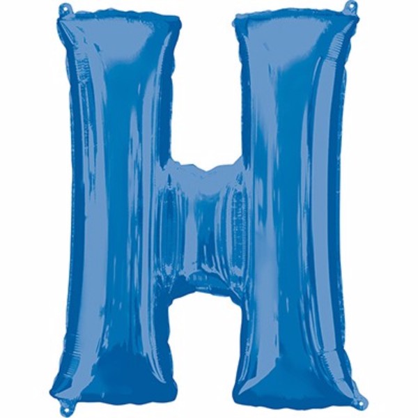 Large blue letter 'H' balloon, 86cm, self-sealing, perfect for parties and events, durable and eye-catching decoration.