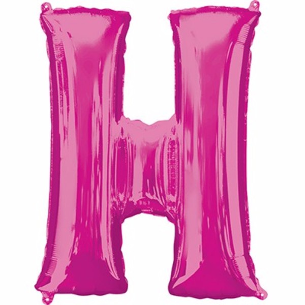 Pink 86cm Letter H helium balloon, self-sealing, ideal for celebrations, versatile for helium or air, elegant and playful design.