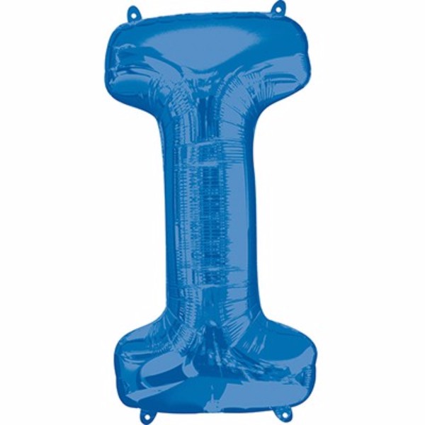 Blue Letter I Helium Saver balloon, 86cm, perfect for parties, self-sealing, air-filled or helium-filled, adds festive flair.