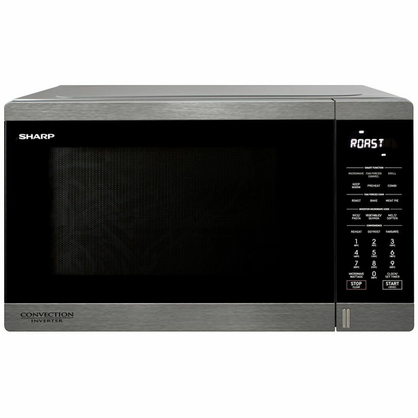 Sharp stainless steel convection microwave with 32L capacity, 1100W power, and multiple cooking options for versatile meal prep.