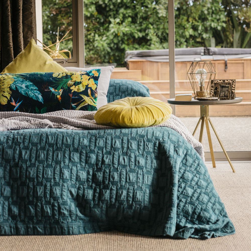Emerald green Emmy Chenille pillowcase in standard size, perfect for adding texture to your bedding.