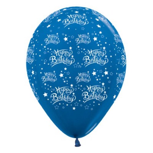 Pack of 6 vibrant blue metallic "Happy Birthday" star balloons, perfect for festive birthday celebrations and decorations.