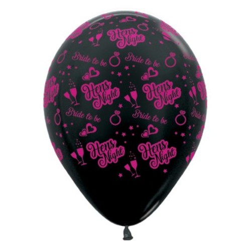 30cm black metallic balloons with 'Bride to Be' design, perfect for elegant hens night decorations, pack of 25.