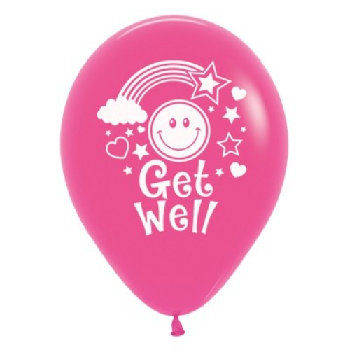 Vibrant fuchsia balloons with cheerful smiley faces, perfect for uplifting get well soon celebrations and hospital visits.