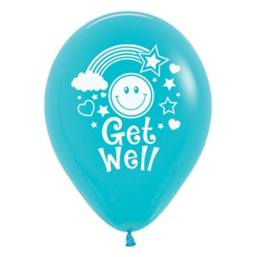 30cm Caribbean blue latex balloons with smiley faces, perfect for uplifting celebrations and cheerful gatherings. Pack of 25.