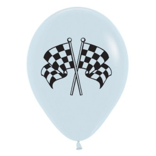 30cm Racing Flags White & Black Ink  Latex Balloons - Pack of 6