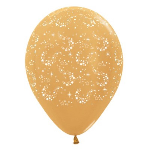 Gold metallic 30cm Sparkling Stars balloons, pack of 6, perfect for adding elegance to parties and celebrations.