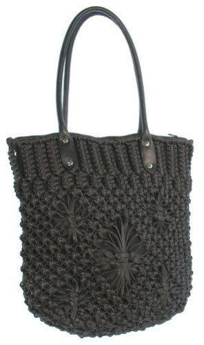 Stylish black crochet bag with a bohemian design, 60cm handle, and ample space for essentials. Perfect for any occasion.