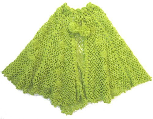 Light green crochet poncho with front fastening, perfect for layering and adding elegance to any outfit.