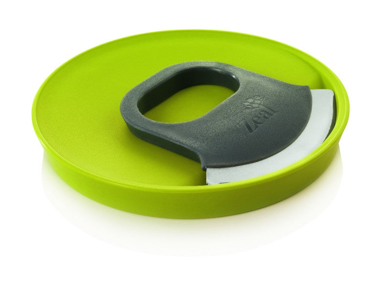 Herb Slice and Slide Kit showcasing a compact herb chopper with non-slip base, angled lip, and safe magnetic blade storage.