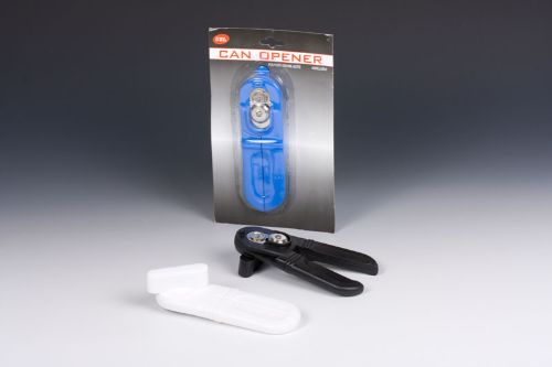 Set of 2 colorful 16cm can openers with durable plastic handles for easy and efficient can opening in any kitchen.