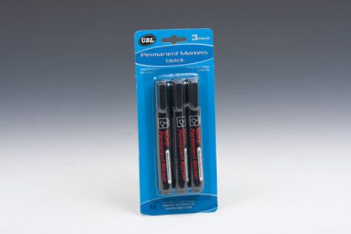 Set of 6 black permanent markers with fine tips for precise, fade-resistant marking on various surfaces.
