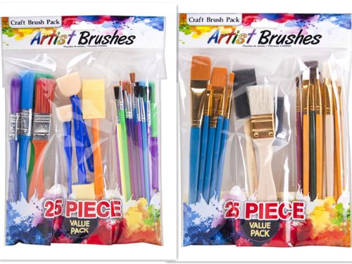 Artist Brush Value Pack with 25 premium brushes in various sizes, perfect for acrylic, watercolor, or oil painting.