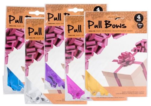 Metallic pull bows in assorted colors, 12cm, perfect for elegant gift wrapping and event decor (24 pcs total).