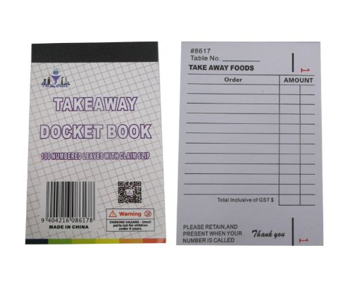 Set of 4 Takeaway Order Books with 100 pages each, designed for efficient order management in restaurants and cafes.