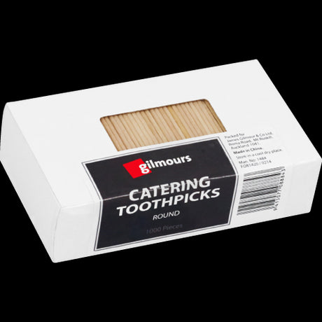 Gilmours Round Toothpicks 1000pk, high-quality, durable, ideal for oral hygiene and dining experiences.