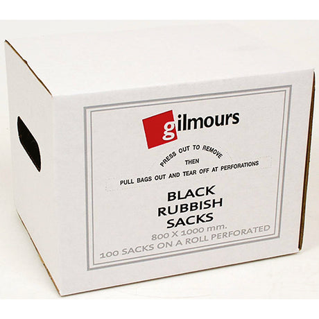 Durable Gilmours Rubbish Sacks, 800x1000mm, 100-pack, ideal for heavy waste disposal at home or on construction sites.
