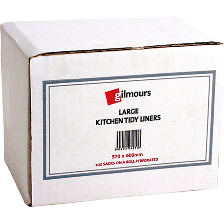 Large pack of 100 heavy-duty kitchen tidy liners for bins, ensuring a clean and organized kitchen with easy cleanup.