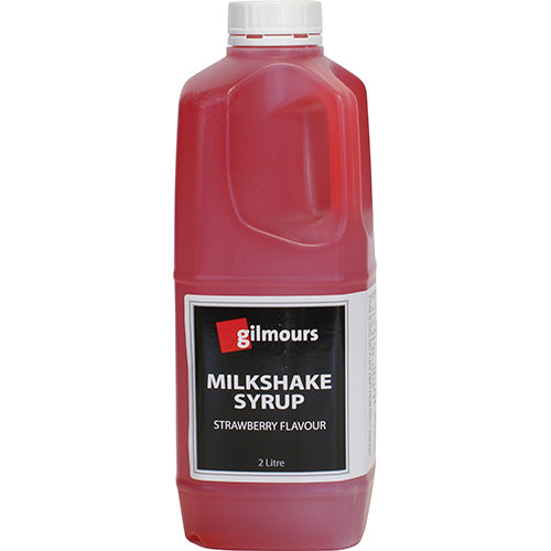 Gilmours 2L Strawberry Milkshake Syrup, perfect for creamy shakes, desserts, and a burst of vibrant strawberry flavor.